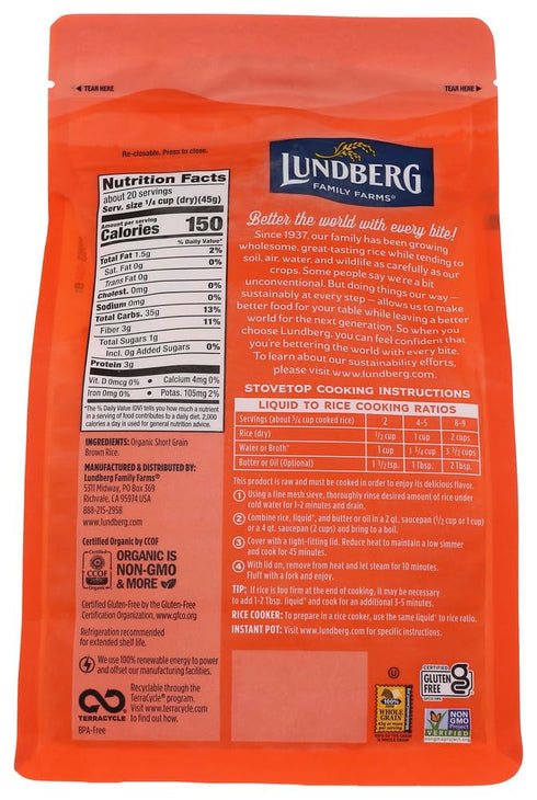 32 oz (907 g)(pack 2) Lundberg, Organic Brown Short Grain Rice