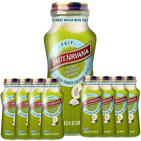 9.5 Oz (Pack 9) Taste Nirvana Real Coconut Water with Coco Pulp & Tender Coconut Bits, of All Natural Hydration Drink