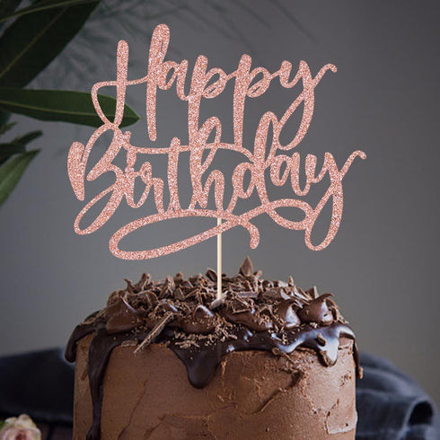 Glitter Happy Birthday Cake Topper, Rose Gold Anniversary Celebration Party Decoration Supplies for Birthday Cake