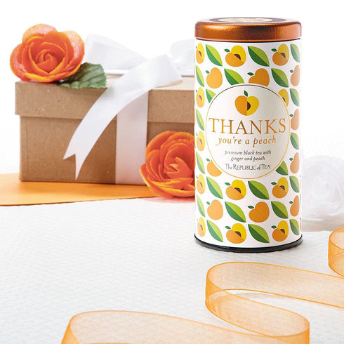 The Republic of Tea Thanks You're A Peach Tea Gift Tin, 50 Tea Bags, Gourmet Ginger Peach Black Tea