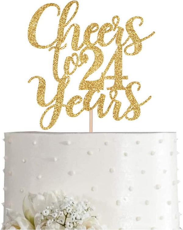Gold Glitter Cheers to 24 Years Cake Topper, Gold Happy 24th Birthday Cake Topper, Birthday Party Decorations
