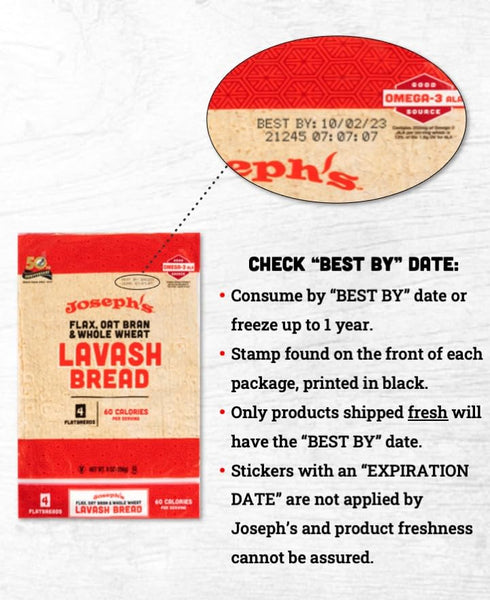 (12 Count Joseph's Bakery Lavash Bread, Flax Oat Bran & Whole Wheat, Reduced Carb, Fresh Baked Flax)