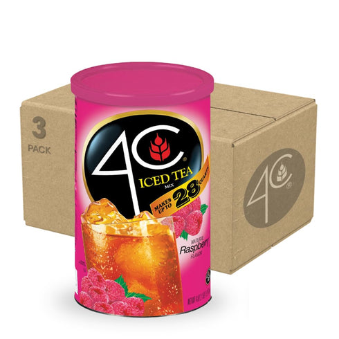 4C Powdered Drink Mix Cannisters, Raspberry Tea 3 Pack, 28 Quarts, Family