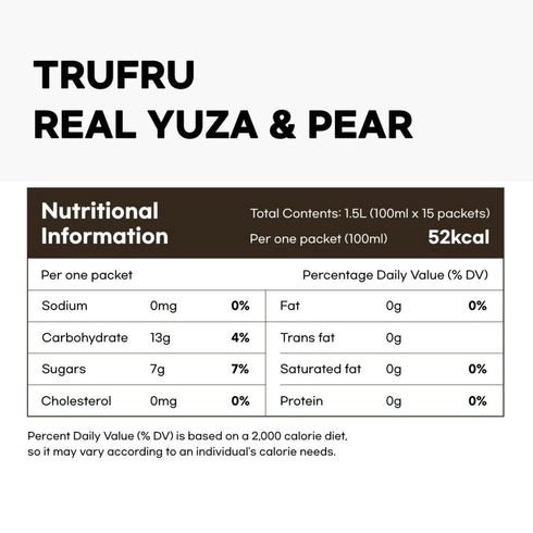 15 Packs (17.8 oz Korean Food Trufru Real Yuzu Pear Ginger Essence - All-Natural Cold Pressed Vitality Shot, Morning
