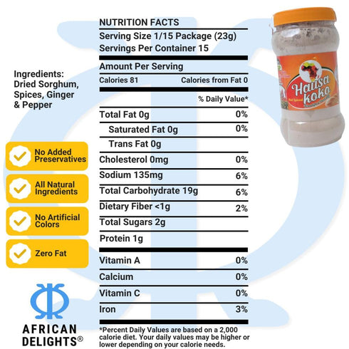 Pack 1) African Delights Best African Hausa Koko, Millet Flour and Corn Flour, Traditional West African Breakfast