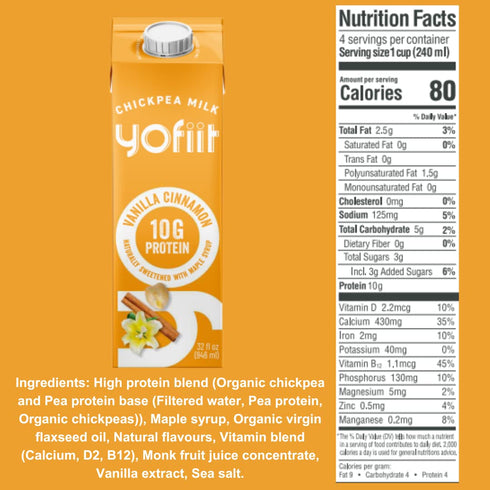 10g 6 Pack Yofiit Vanilla Cinnamon Plant Based Milk with Pea Protein and Flax - More Protein than Almond Milk - Non