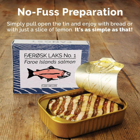 1, 3 3 110g Canned Salmon Fillet in Oil by Fangst, Laks No. Tinned Salmon, Sustainable Canned Fish, Flash Grilled