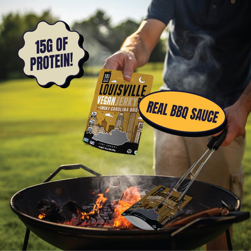 Louisville Vegan Jerky, Sweet & Smoky Carolina Mustard BBQ, Non-GMO, Gluten-Free, 3oz