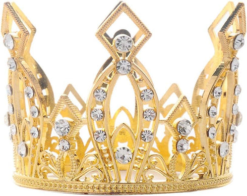 JANOU Mini Crown Tiara Cake Topper - Crystal Hair Ornaments for Wedding, Birthday, Baby Shower Cake Decoration (Gold)
