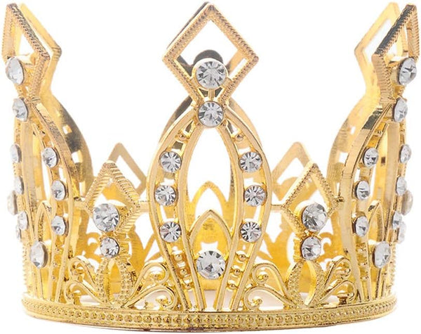 JANOU Mini Crown Tiara Cake Topper - Crystal Hair Ornaments for Wedding, Birthday, Baby Shower Cake Decoration (Gold)