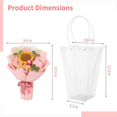 wkao 12.5 Gift Bouquet: Knitted Crochet Flowers, Sunflower, Rose, Carnation, Handmade