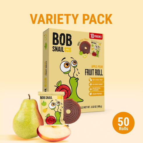 50 500g Bob Snail Apple-Pear Fruit Roll Ups Healthy Sweets Snacks, Real Dried Fruits, No Added Sugar, Vegan, Nut Free
