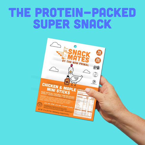 7g 50 40 Pack The New Primal Snack Mates Chicken & Maple Sticks, Gluten Free Healthy Snacks for Kids, Low Sugar High