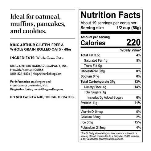 2lbs. King Arthur Baking Company Gluten-Free & Whole Grain Rolled Oats