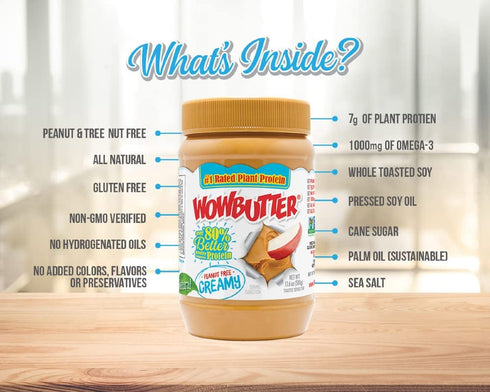 1.1lb 1 Count, (Pack 2) WOWBUTTER Natural Peanut Free Creamy Jars