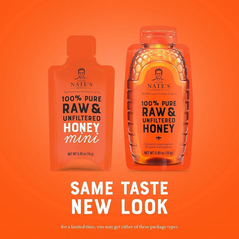 Nate's Honey Minis, 0.49oz Packets, 20ct Box – Single-Serve 100% Pure, Raw & Unfiltered Honey