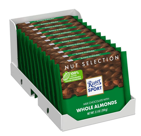 3.5 11 Pack, 100% Ritter Sport Milk Chocolate with Whole Almonds, Ounce Bar, certified Sustainable Cocoa