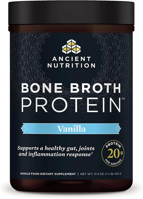 Ancient Nutrition Protein Powder, Vanilla, 20g Protein Per Serving, 20 Serving Tub, Gluten Free Bone Broth