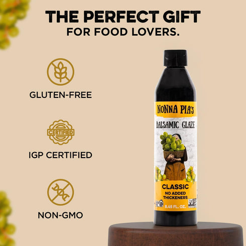 8.45oz (Pack 6) Nonna Pias Classic Balsamic Glaze - IGP Certified Balsamic Vinegar Glaze from Modena - Thick, Velvety