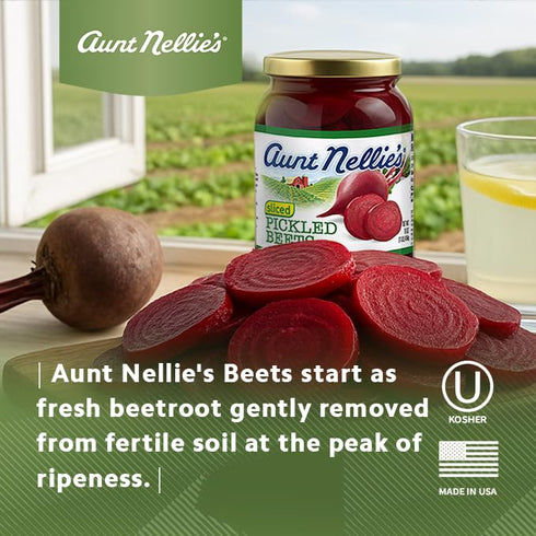 (15oz, 2-Pack) Aunt Nellies Sliced Beets Artisanal Sweet Tangy Crunchy Side Dish Pantry Staple
