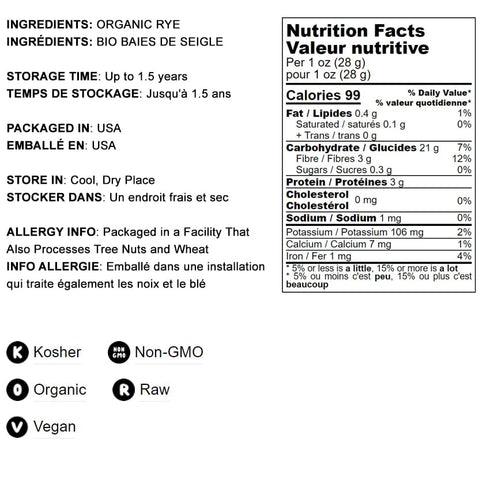 1 Food to Live Organic Dark Rye Flour, Pound Whole Grain, Non-GMO, Stone Ground, Kosher, Raw, Vegan, Bulk, Great