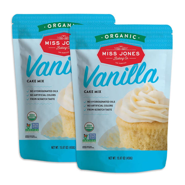 Miss Jones Baking Organic Yellow Cake and Cupcake Mix, Non-GMO, Vegan-Friendly, Moist and Fluffy, Vanilla (Pack of 2)