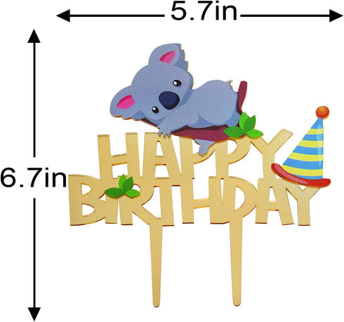 Gold Acrylic Koala Happy Birthday Cake Topper for Koala Theme Birthday Party Supplies