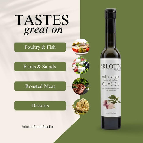 500ml Organic Garlic Infused Extra Virgin Olive Oil Cold Pressed | California EVOO Kosher by Arlotta Food Studio |