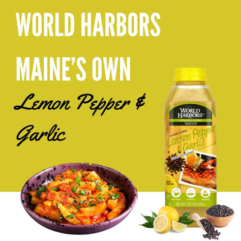16 oz (Pack 2) World Harbors Lemon Pepper Garlic Sauce & Marinade, Made in Maine, Ideal for Chicken Wings, Seafood