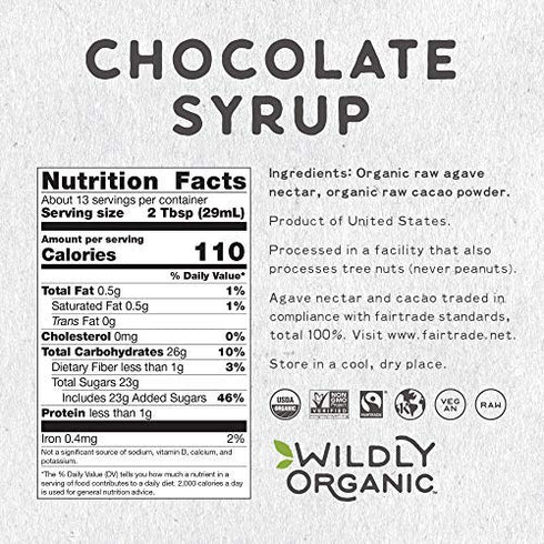 40 Oz, 2.5 lbs 2 Wildly Organic Chocolate Syrup - Organic, Fair Trade, Non-GMO, Kosher, Vegan, Agave Syrup, Premium