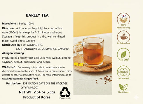 1.5g 50 Damtuh Korean Barley Tea Roasted Boricha Mugicha, Nutty Herbal Tea, Caffeine-Free, x Tea Bags