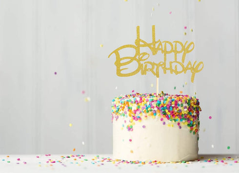 Gold Happy Birthday Cake Topper - Golden Glitter Birthday Party Decoration Supplies, Cake Smash Props