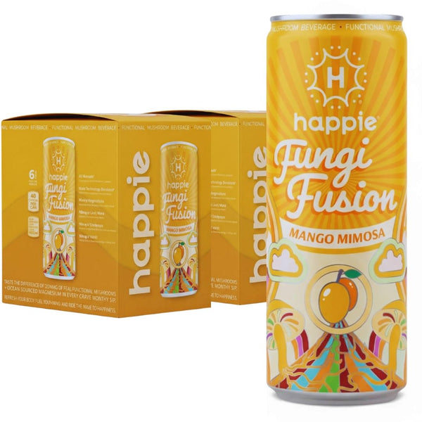 Happie Fungi Fusion Mango Sparkling Mushroom Drink with Lion's Mane (900mg), Cordyceps