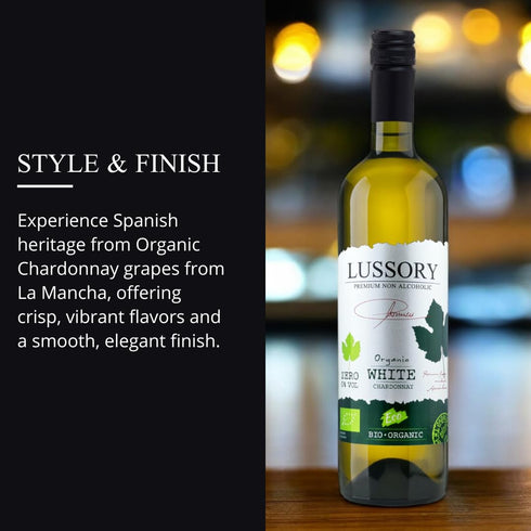 0.0% (750ml) (2, Lussory Organic Bio Dealcoholized Chardonnay Non Alcoholic Wine From Spain, Low Calories, Organic
