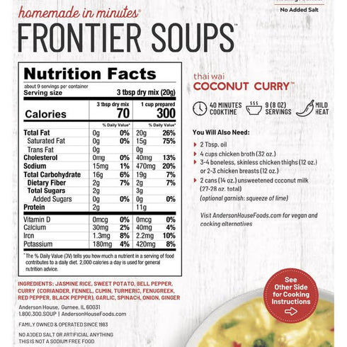 6.25 oz, 2 Frontier Soups Homemade In Minutes thai wai Coconut Curry, pk