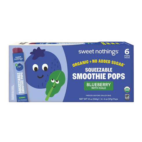 Pack 24 Sweet Nothings, Blueberry, USDA Organic Kids' Squeezable Super Fruit Smoothie Freezie Pops, Value