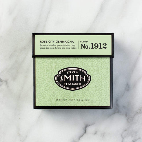 Smith Teamaker | Rose City Genmaicha No. 1912 - Sencha, Genmai, Mao Feng Green Tea & Rose Petals, 15 Sachets