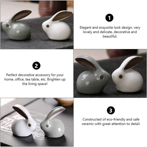 VICASKY 2Pcs Miniature Bunny Figures, Ceramic Easter Rabbit Bunny Figurines for Fairy Garden Statues, Cake Topper for