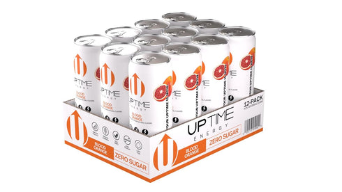 12 Pack, 142mg 0 12 oz UPTIME Energy Drink, Blood Orange Sparkling, Vitamin C, L Theanine, Calcium, Sugar Free Energy