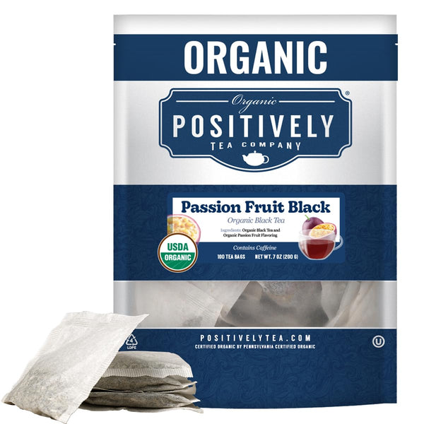 Organic Positively Tea Company, Passion Fruit Black Tea Bags, 100 Count, Eco-Friendly
