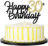 PALASASA Black Gold Glitter Happy Birthday Cake Topper - 30th Anniversary/Birthday Party Decoration