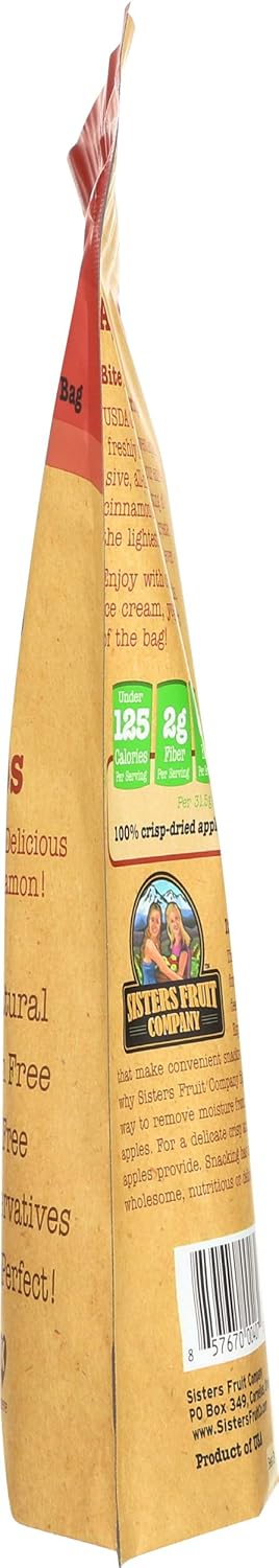 2.25 OZ. Sisters Fruit Company Apple Chips, Cinnamon Apple, All Natural, Gluten-Free, Fat-Free (Contains SIX Bags)