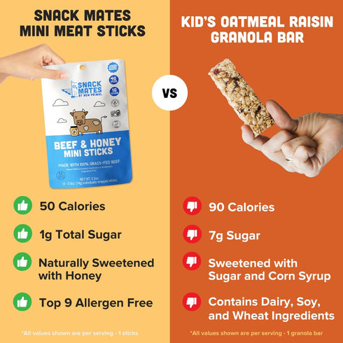 4g 50 40 Pack New Primal Snack Mates Beef & Honey Sticks, Healthy Snacks for Kids, Low Sugar High Protein Back