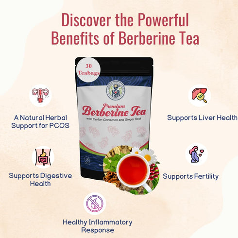 Human Body Clinic 30 Organic Berberine Tea Herbal Tea Promotes Health with Ceylon Cinnamon, Mint & Chamomile Tea Bags