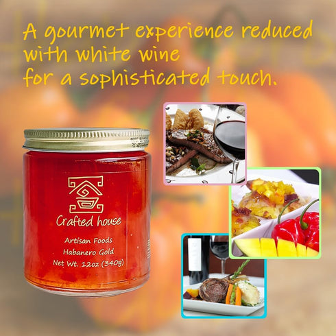 CRAFTED HOUSE ARTISAN FOODS 12 oz (Pack 4), Crafted House Gourmet Habanero Gold Jam of All-Natural Hot Pepper Jam