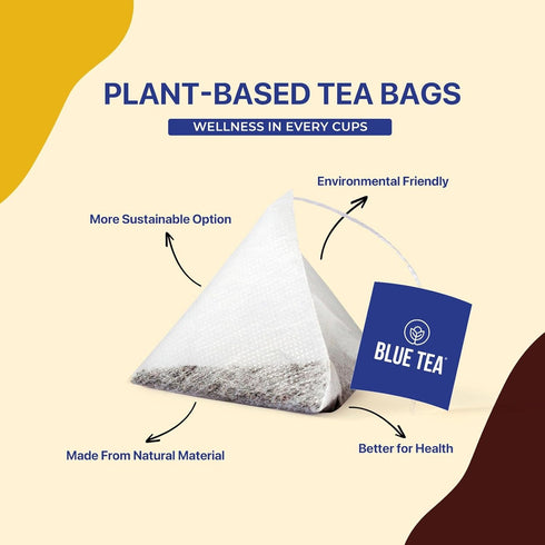 BLUE TEA - Turmeric Tea - Moringa - 15 Count Pyramid Plant Based Tea Bag | CURCUMIN RICH - HERBAL BLEND | Caffeine Free