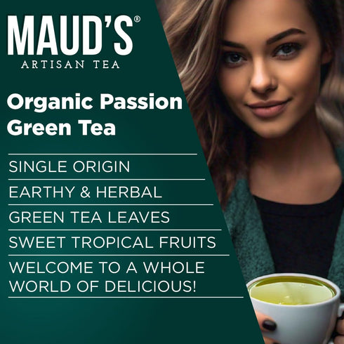 Maud's Organic Passion Green Tea Pods, 24 ct, Recyclable Single Serve Tea Pods Compatible with Keurig K Cups Maker