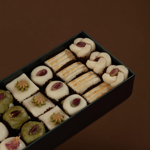 Lozina (1 LB, 25 OMNIYA Delicacy Marzipan Box Pieces) Premium Mediterranean Marzipan Sweets with Pistachio & Rose