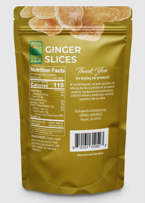 Sunhill Naturals Crystalized Ginger Slices, Dried Slices with Natural Sweetness, Premium Ginger Pieces, Sweet & Spicy