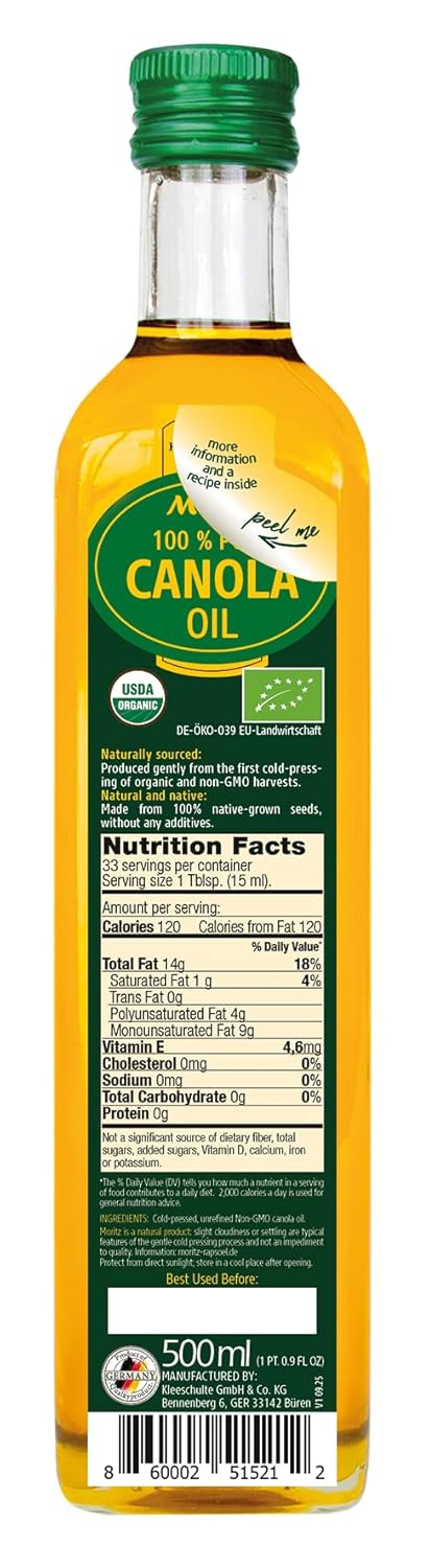 Kleeschulte 2x MORITZ Canola Oil - ORGANIC - cold pressed, NON GMO - all natural extra virgin